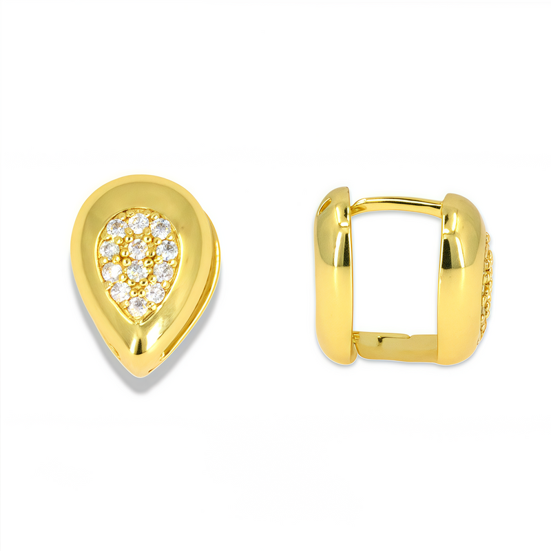Teardrop Pavé Huggie Earrings – Gold Filled