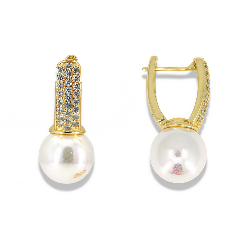 Pavé Crystal & Pearl Huggie Earrings