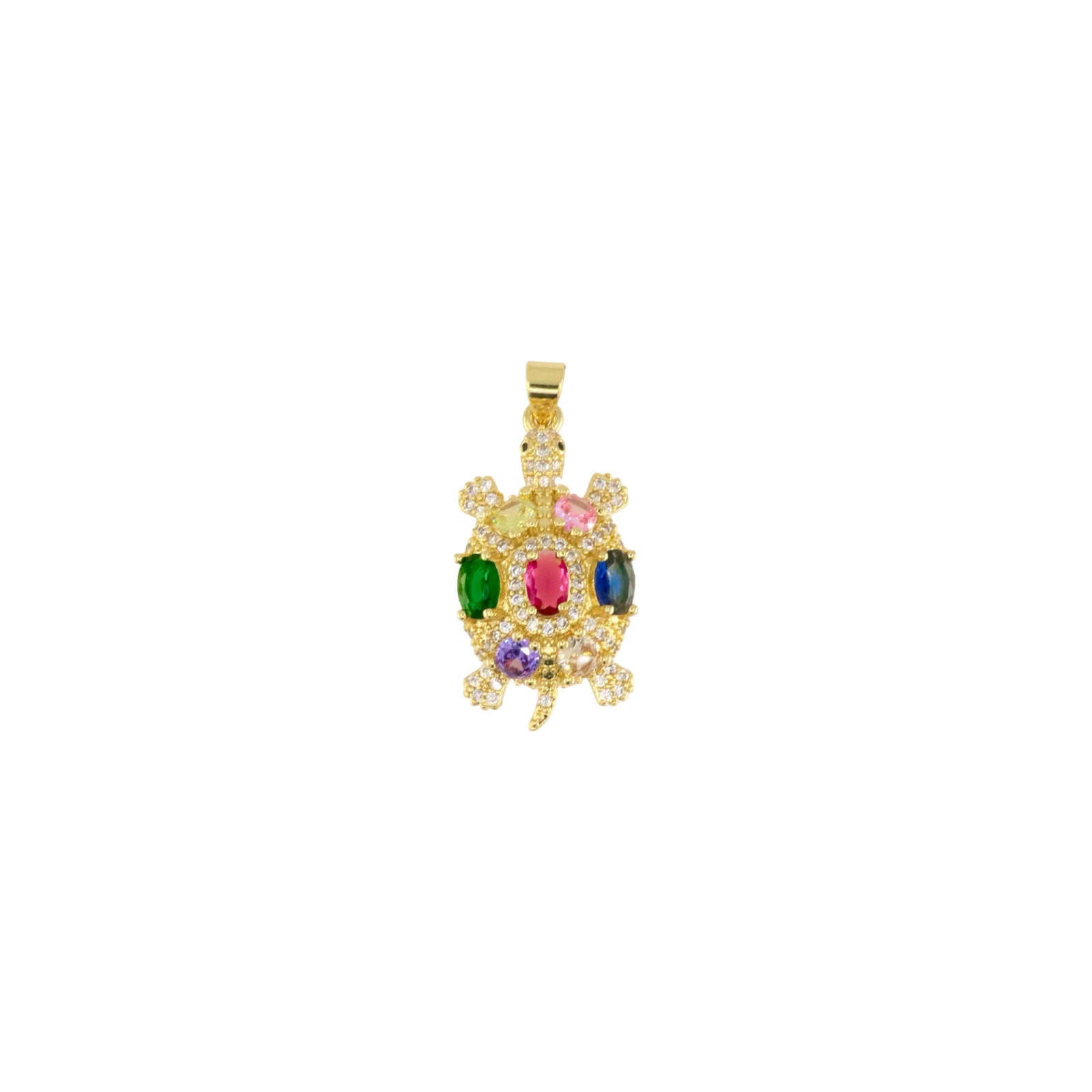 Gold Turtle Pendant with Pavé & Multicolor Zirconia