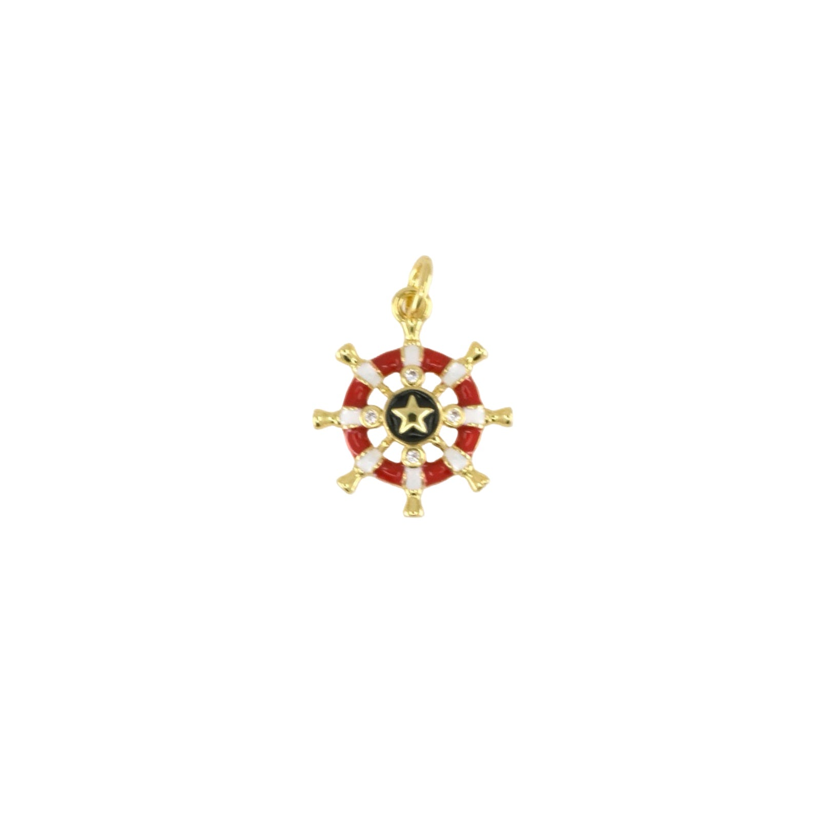 Red Enamel Ship Wheel Pendant