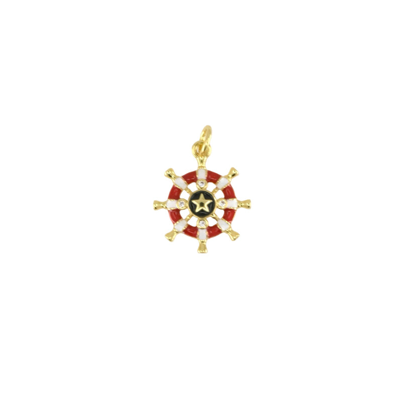 Red Enamel Ship Wheel Pendant