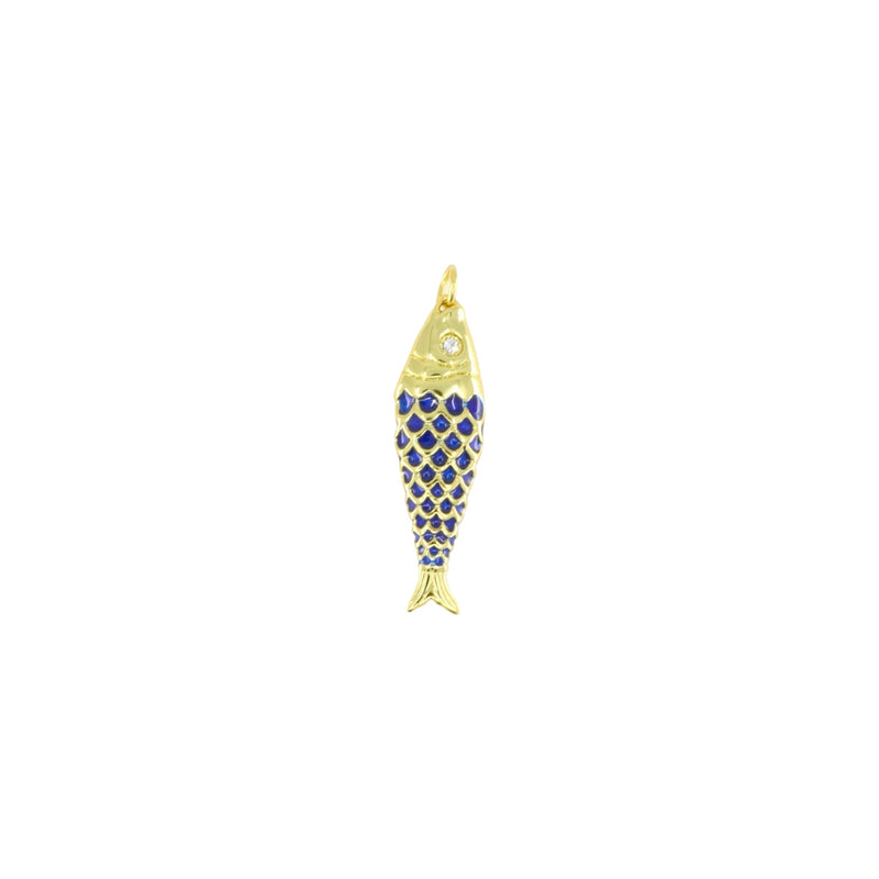 Gold Rigid Fish Pendant – Blue & Pink
