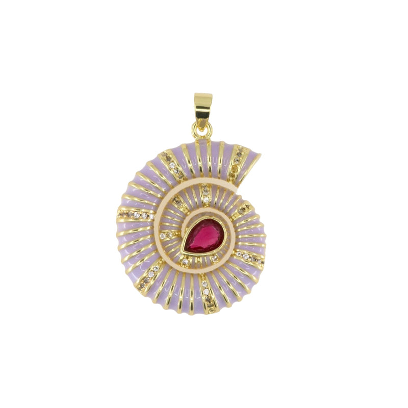 Gold Painted Conch Shell Pendant with Cubic Zirconia