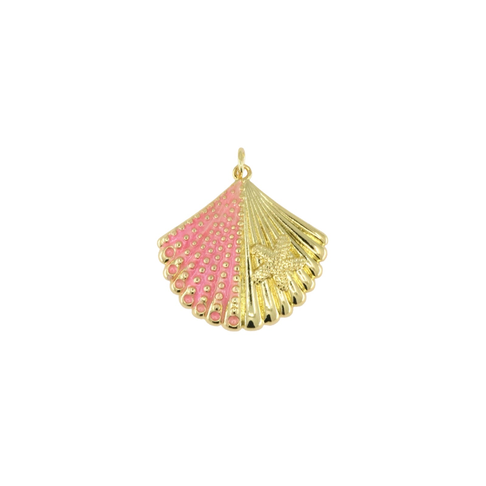 Gold Pink Shell Pendant with Starfish Detail