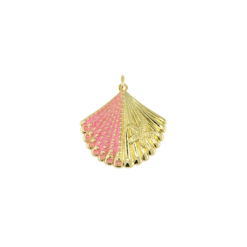 Gold Pink Shell Pendant with Starfish Detail