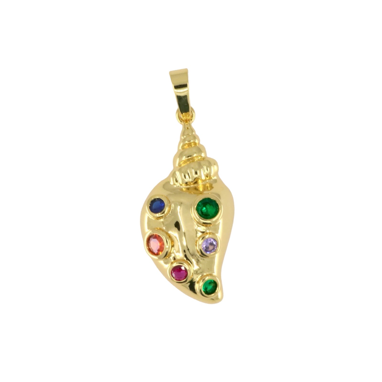 Gold Sea Snail Shell Pendant with Multicolor Crystals