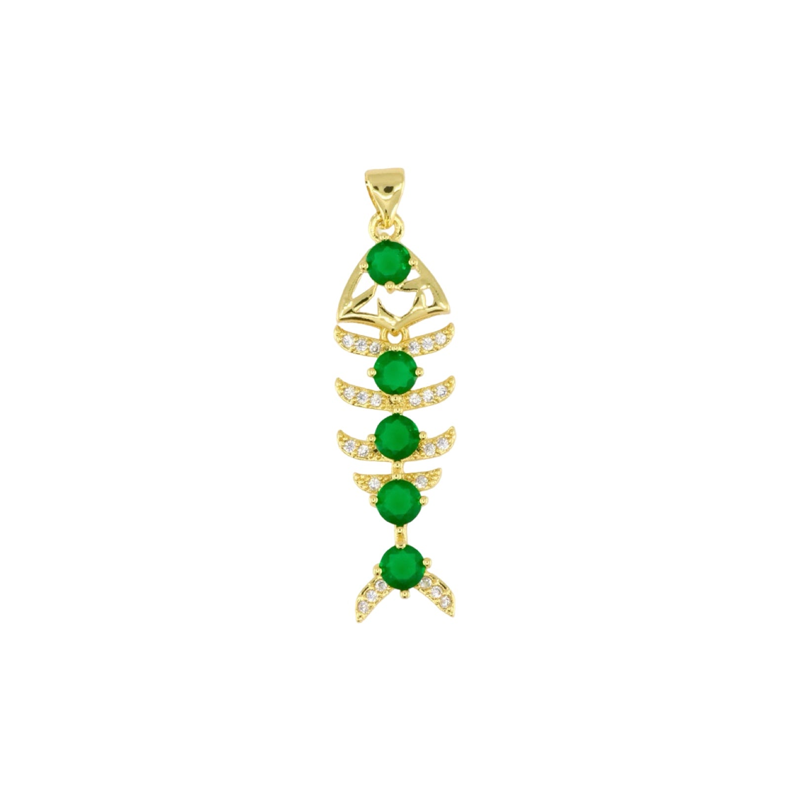 Gold Fish Pendant with Green Crystal Details