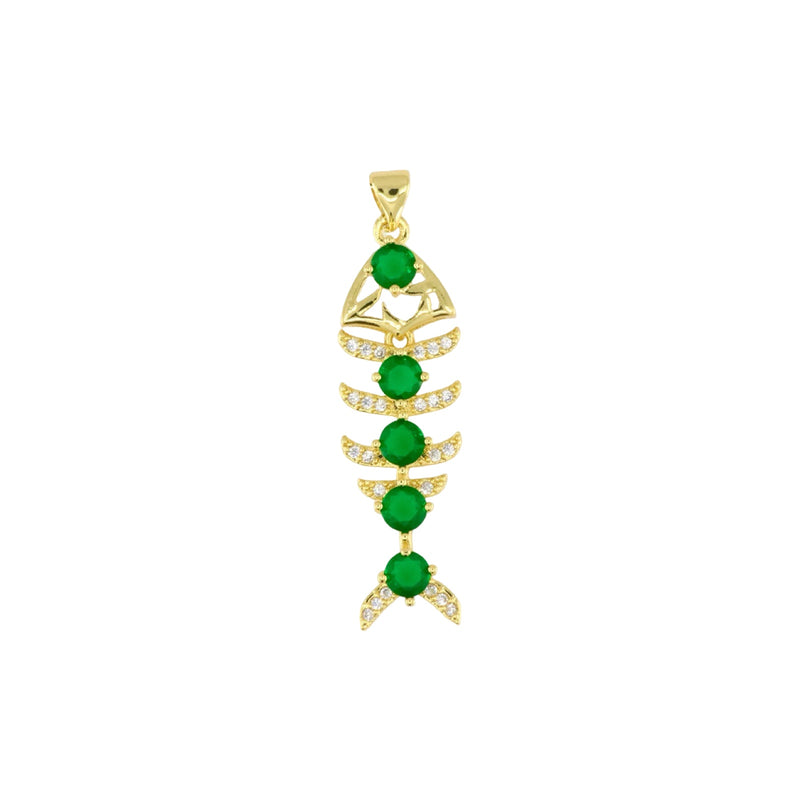 Gold Fish Pendant with Green Crystal Details