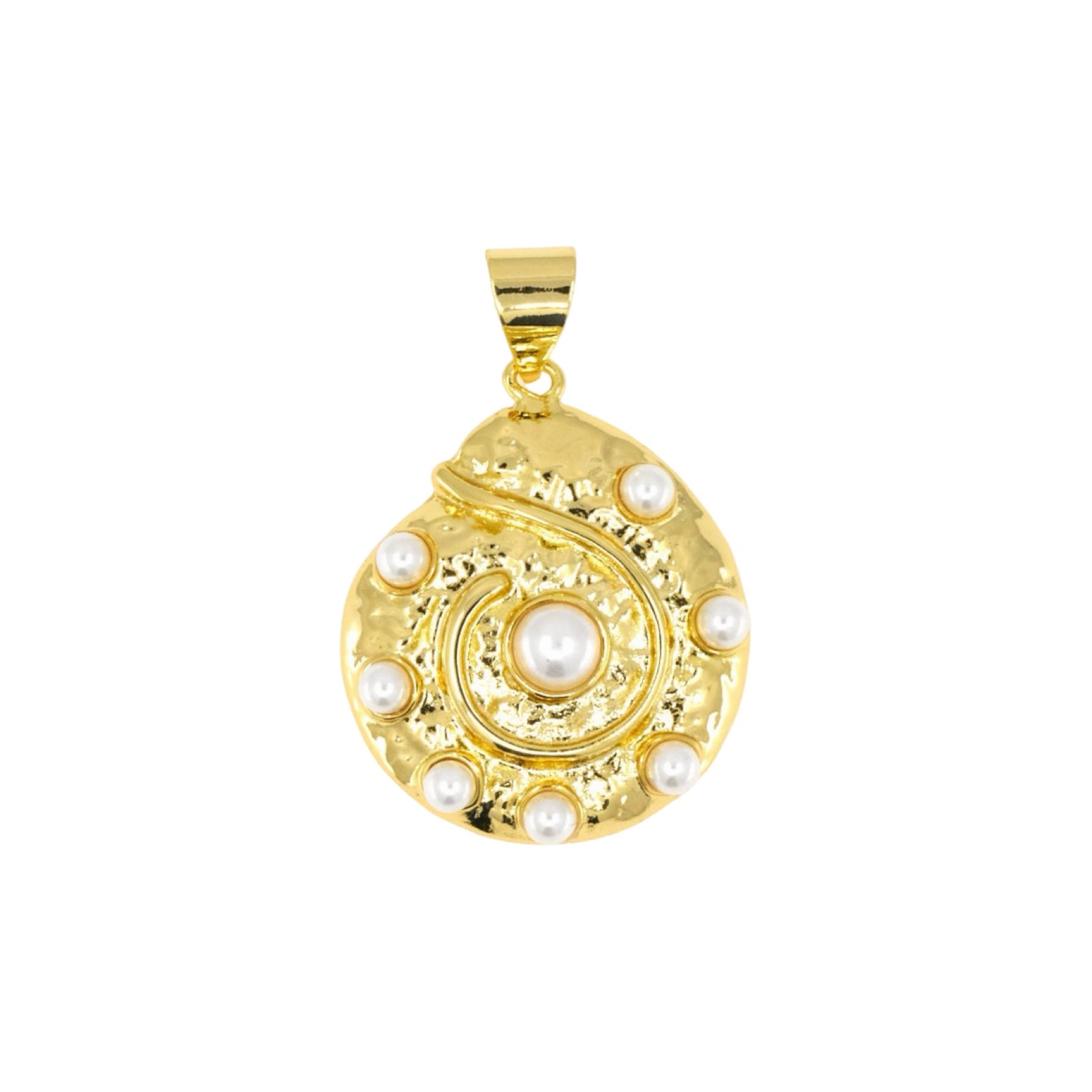 Gold Large Conch Shell Pendant with Pearl Details