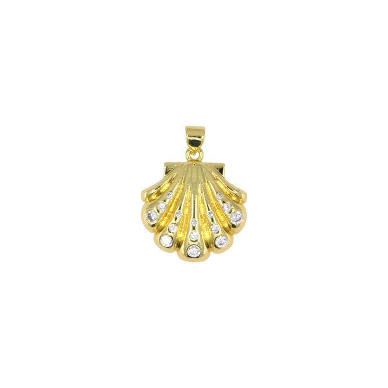Small Gold Shell Pendant with Crystal Details