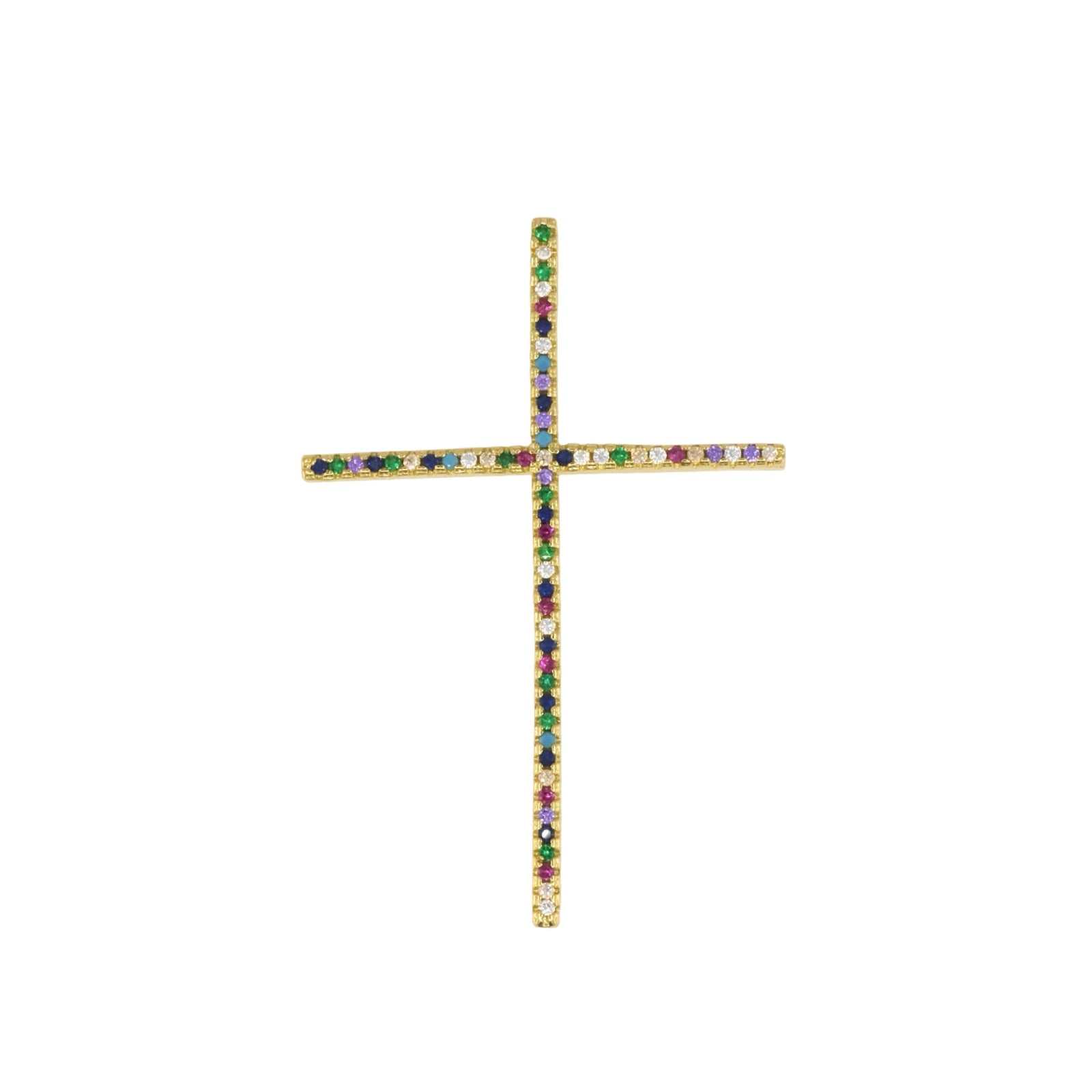 Slim Multicolor Pavé Cross Pendant