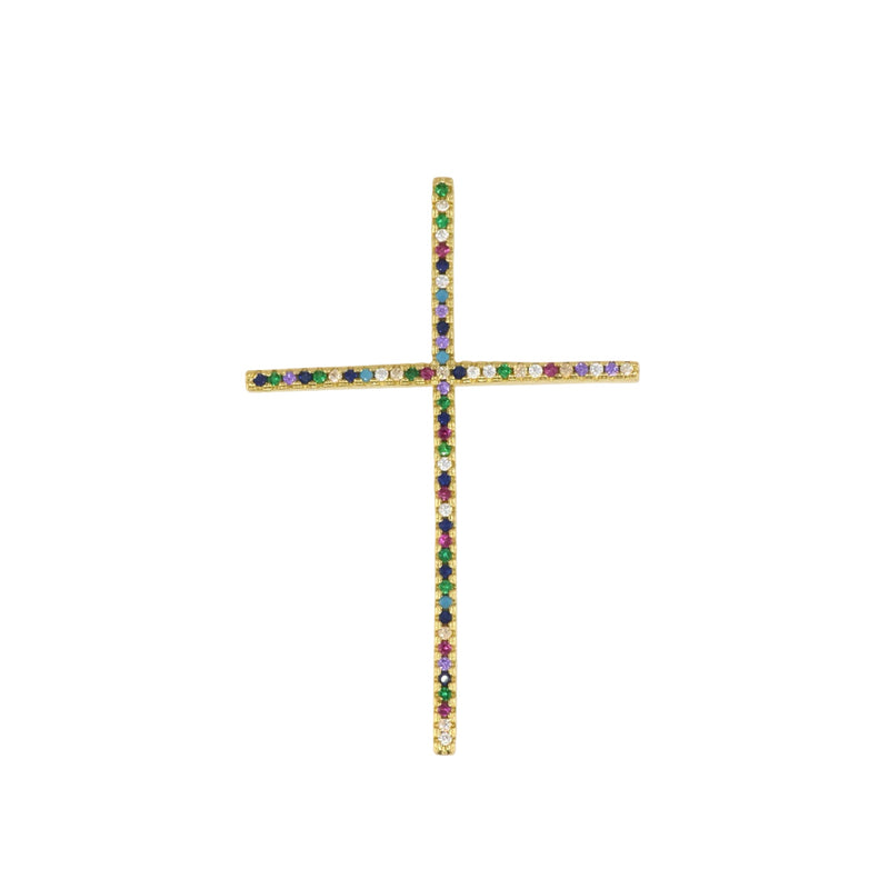 Slim Multicolor Pavé Cross Pendant