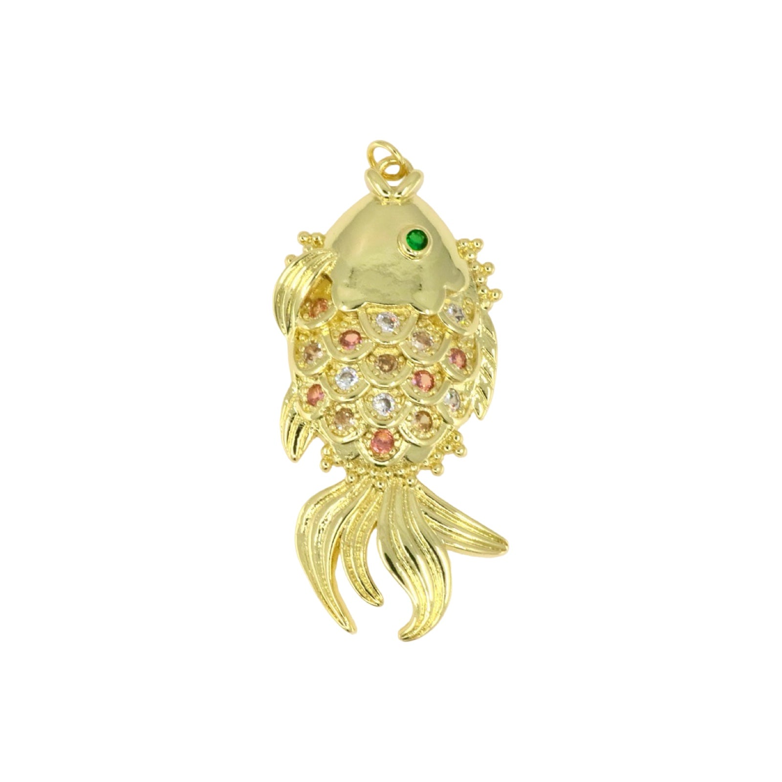 Large Golden Fish Pendant with Crystal Details
