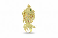 Large Golden Fish Pendant with Crystal Details