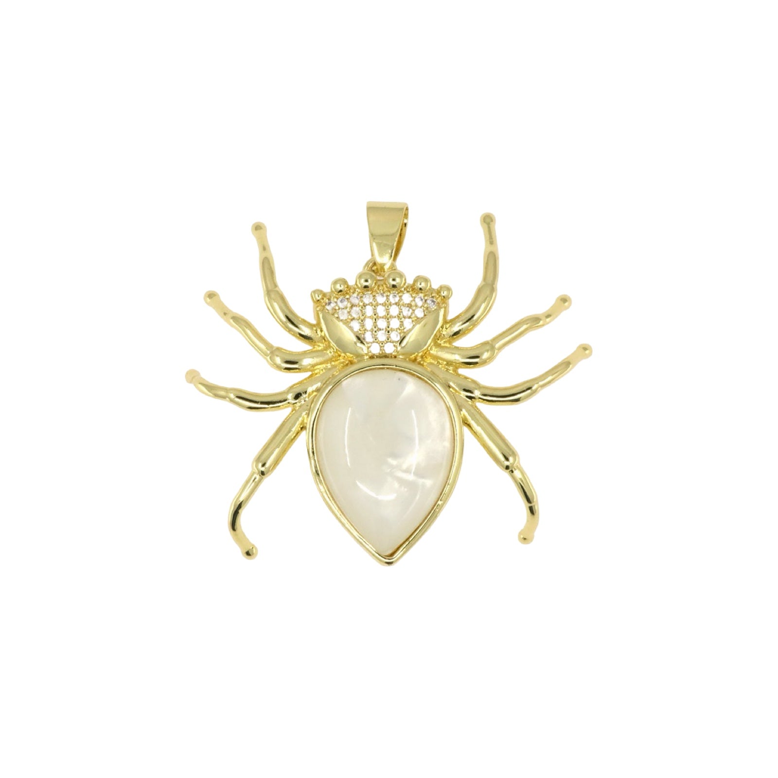 Golden Spider Pendant with Pavé & Pearlescent Details