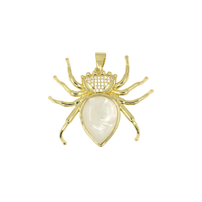 Golden Spider Pendant with Pavé & Pearlescent Details