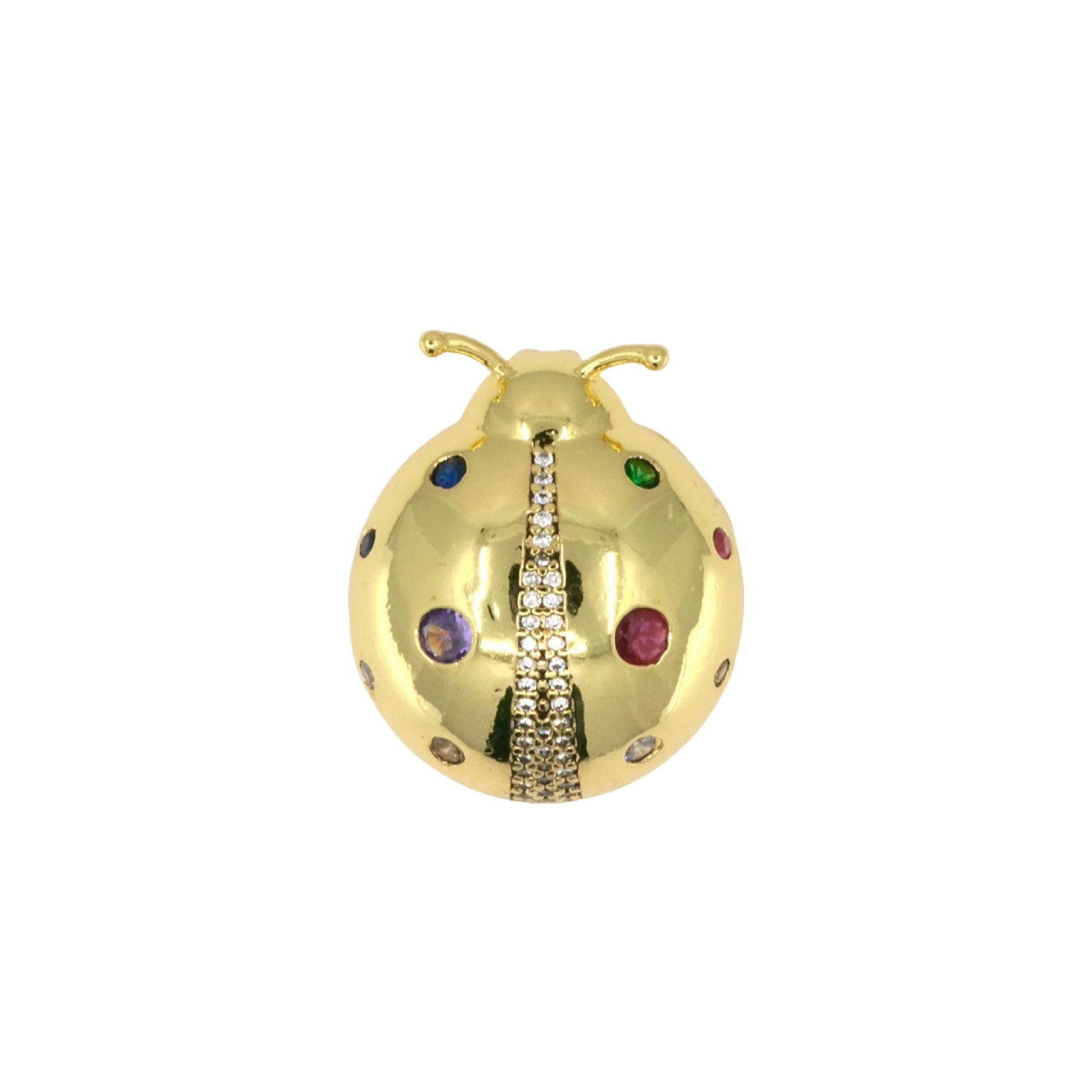 Chunky Golden Ladybug Pendant with Crystal Details