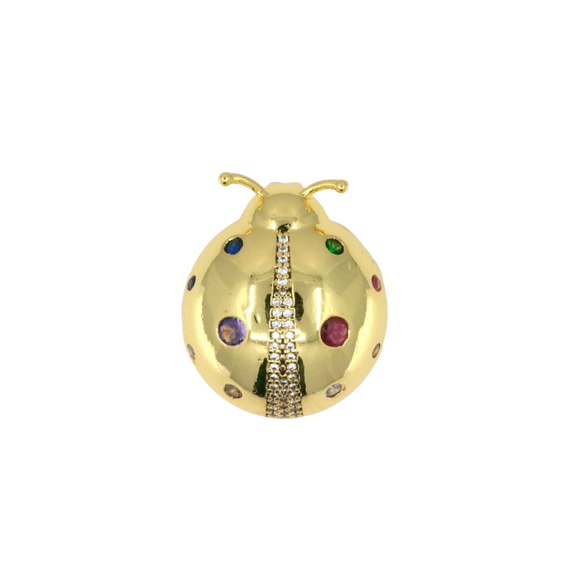 Chunky Golden Ladybug Pendant with Crystal Details
