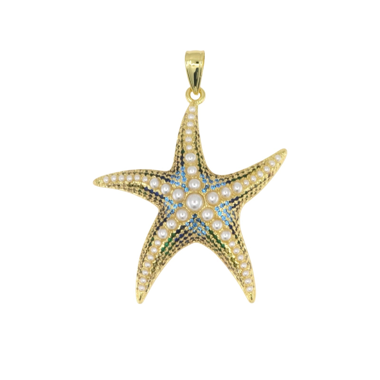 Blue Pavé Starfish Pendant with Pearl Accent
