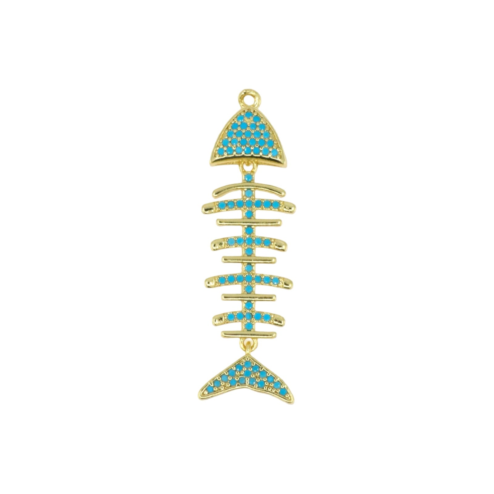 Golden Fish Bone Pendant with Turquoise Spine Details