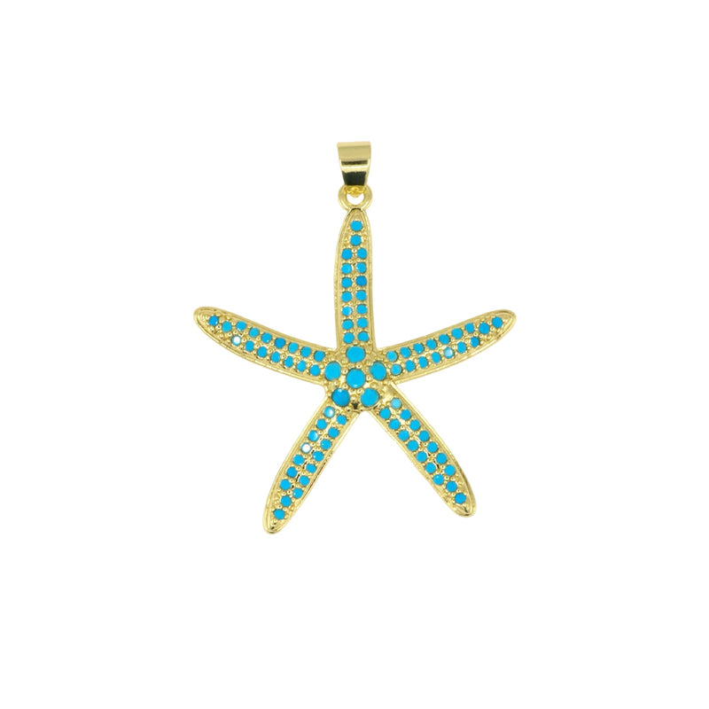 Golden Starfish Pendant with Turquoise Details