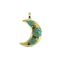 Large Gold Moon Pendant with Hand-Painted Eye Detail