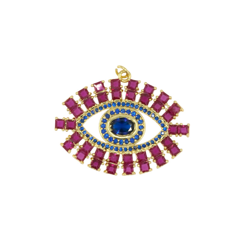 Blue Pavé Evil Eye Pendant with Fuchsia Square Zirconia