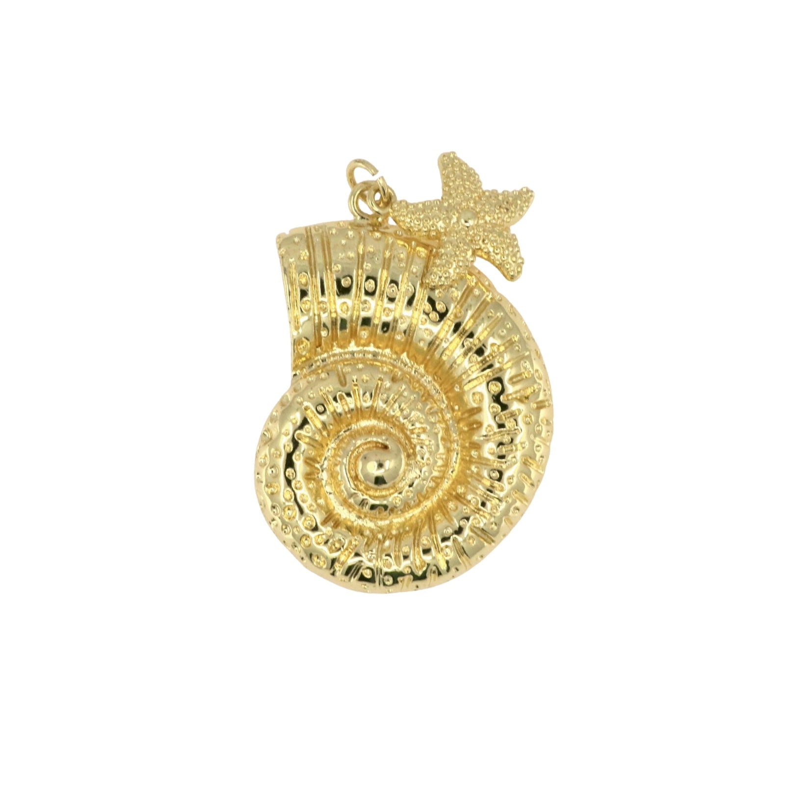 Large Gold Conch Shell Pendant with Starfish Accent