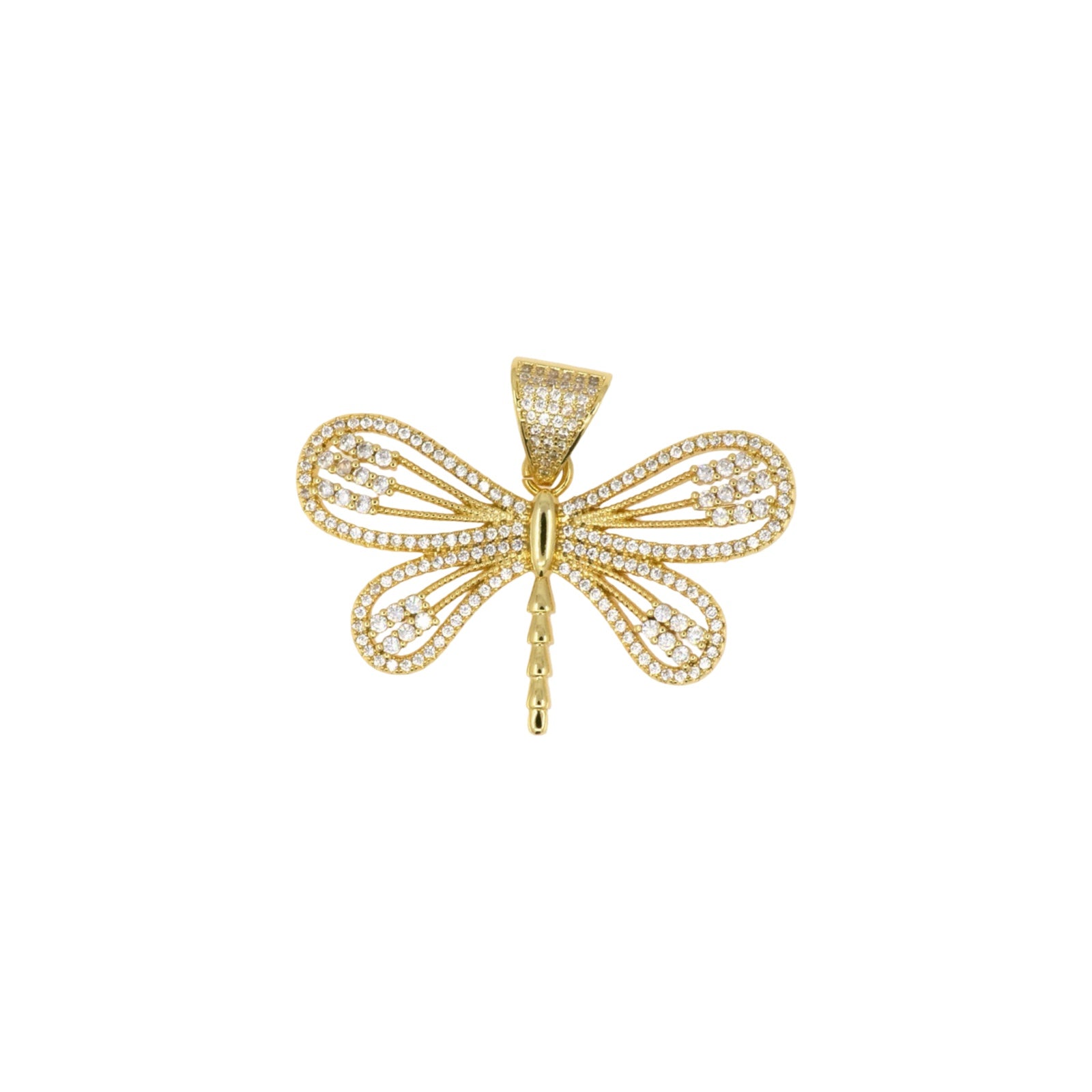 Golden Dragonfly Pendant with Pavé & Zirconia