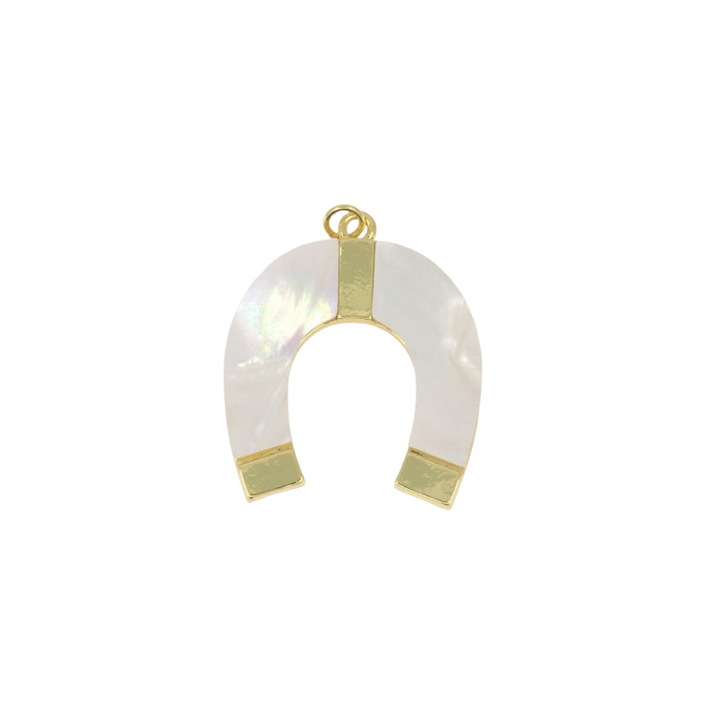 Gold Horseshoe Pendant with Mother of Pearl