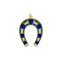 Blue & Green Enamel Horseshoe Pendant with Pavé Details