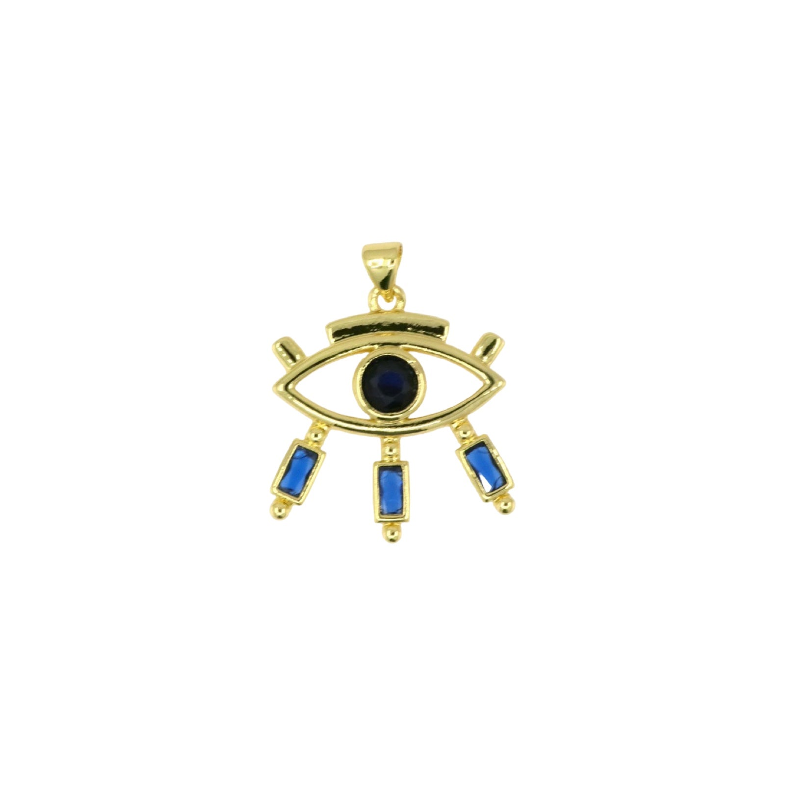 Gold Evil Eye Pendant with Blue Rectangular Zirconia