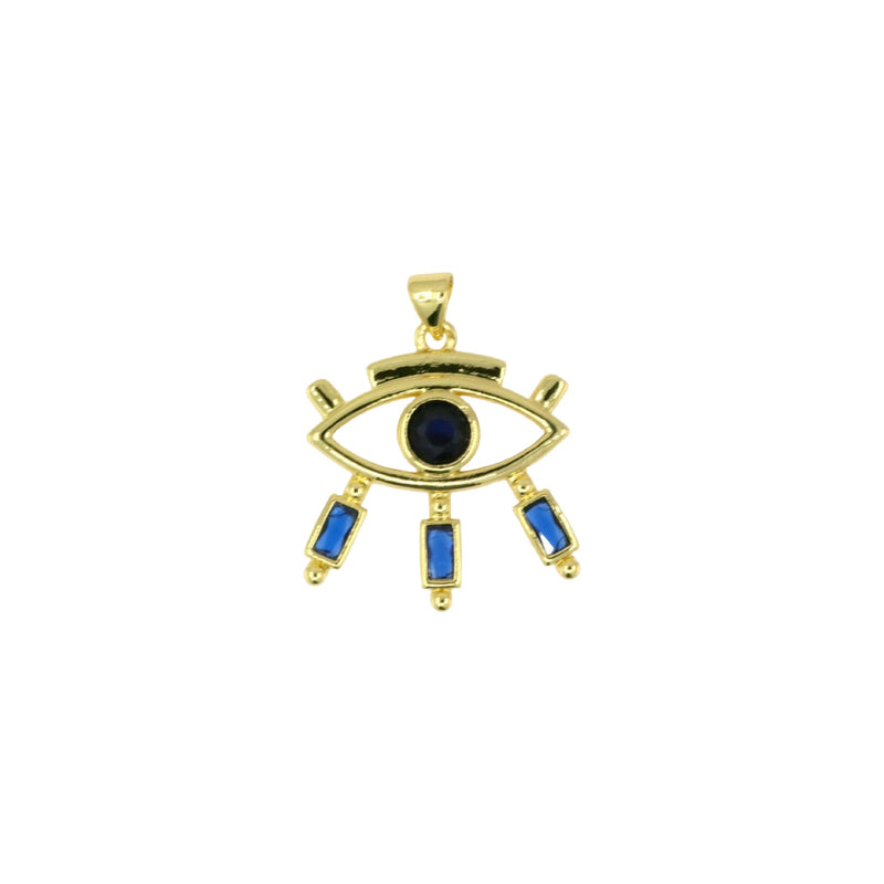 Gold Evil Eye Pendant with Blue Rectangular Zirconia
