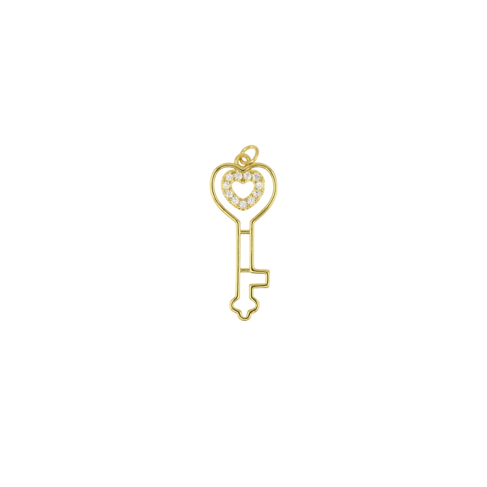 Gold Key Pendant with Pavé Heart