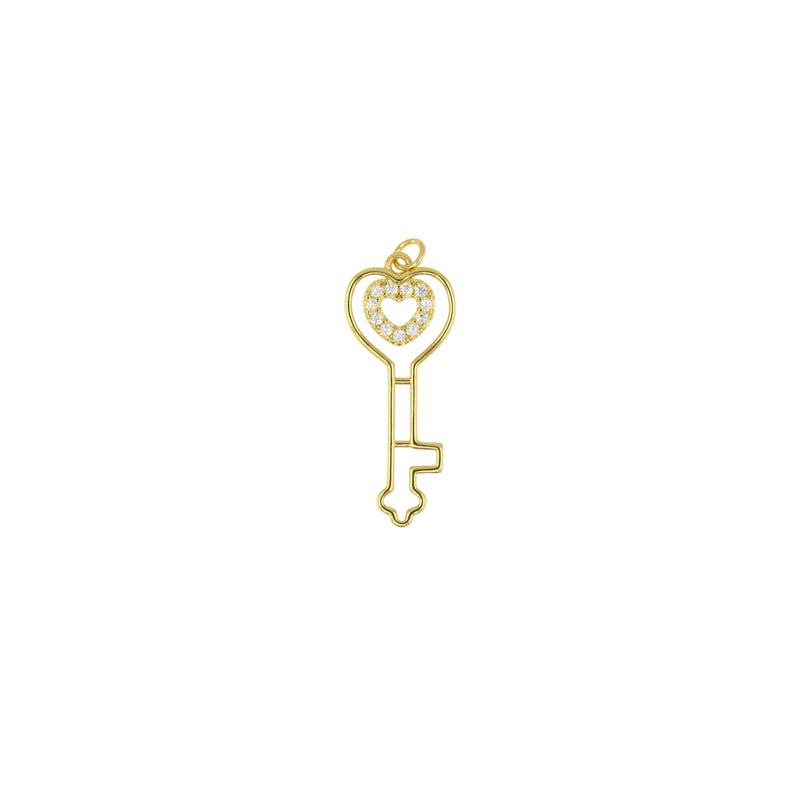 Gold Key Pendant with Pavé Heart
