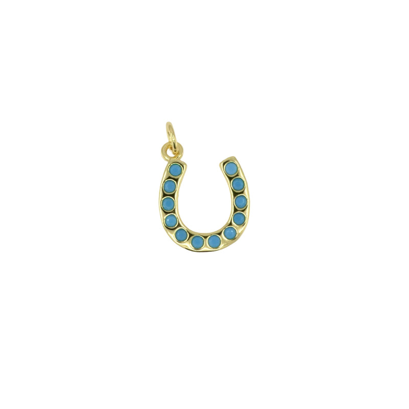 Mini Gold Horseshoe Pendant with Turquoise