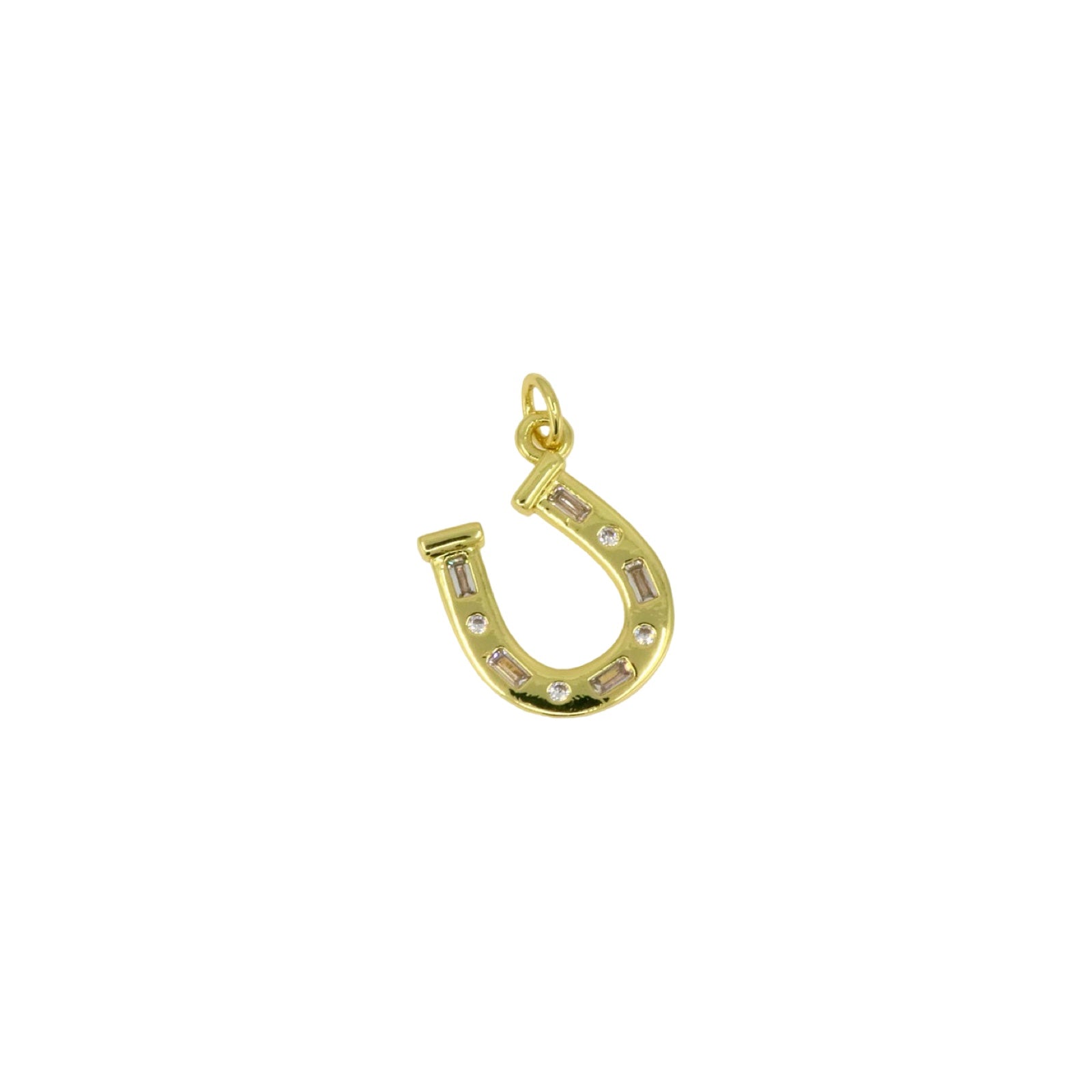 Mini Gold Horseshoe Pendant with Clear Crystal Details