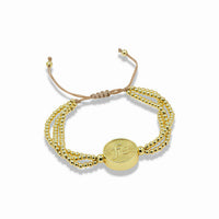 Slide bracelet with bead strands and religious medals faith & cross