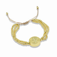 Slide bracelet with bead strands and religious medals faith & cross