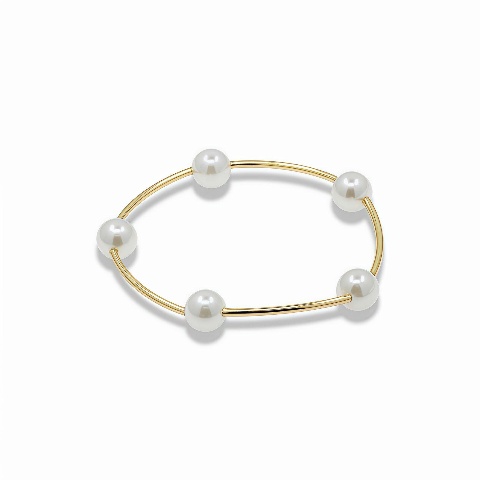 Elastic pearl bracelet with gold bar details  Description
