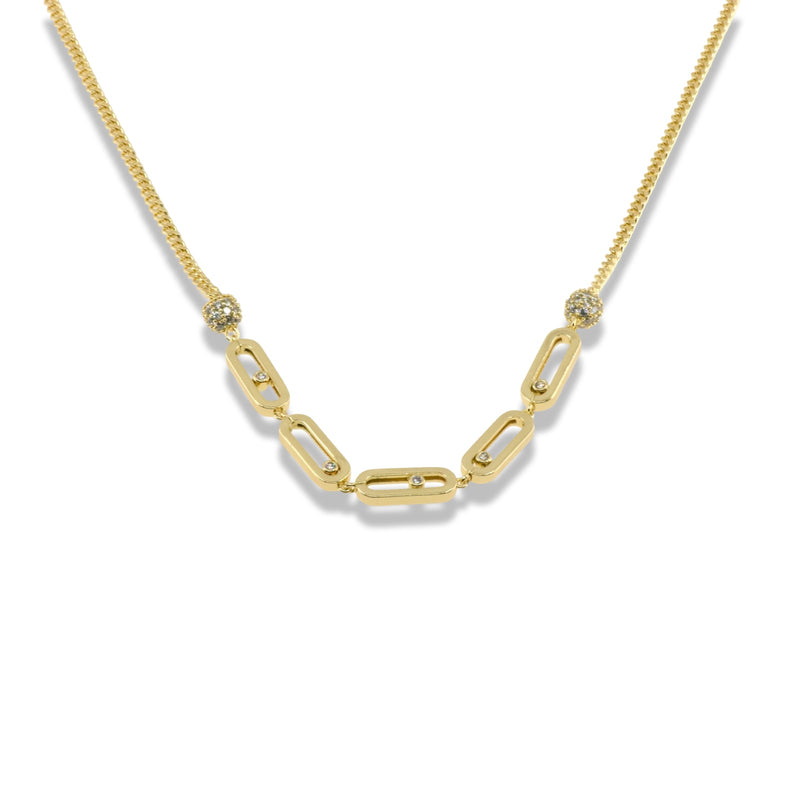Gold Paperclip Chain Necklace with Crystal Accents