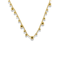 Gold Beaded Chain Necklace with Dangling Bead Charms in Stainless Steel