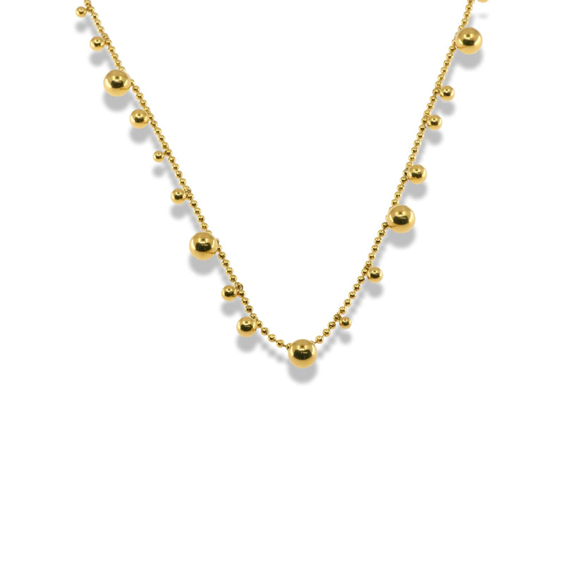 Gold Beaded Chain Necklace with Dangling Bead Charms in Stainless Steel