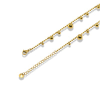 Gold Beaded Chain Necklace with Dangling Bead Charms in Stainless Steel