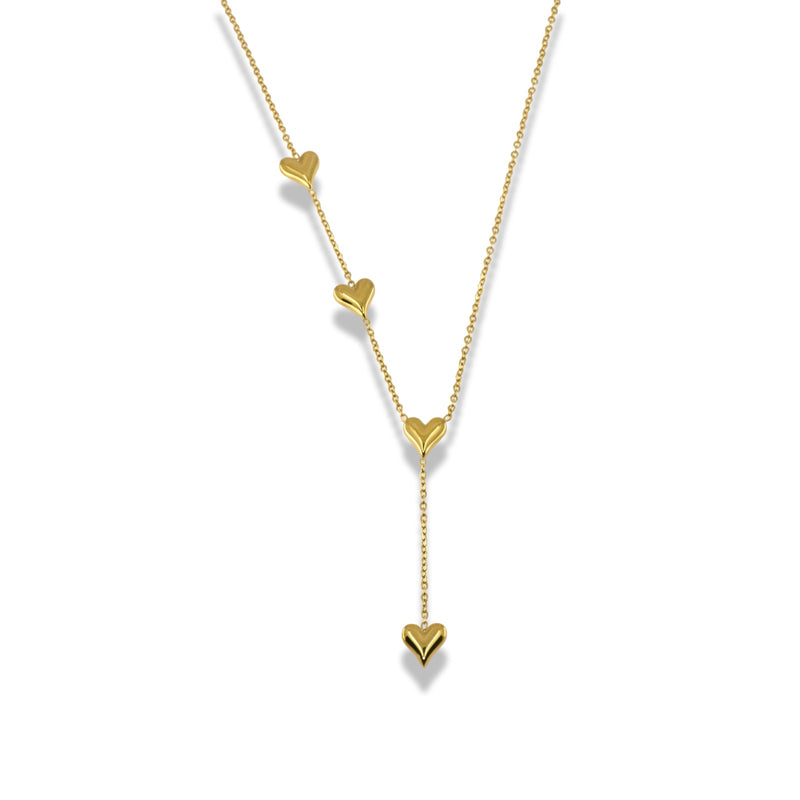 Gold Heart Line Tie Necklace in Stainless Steel