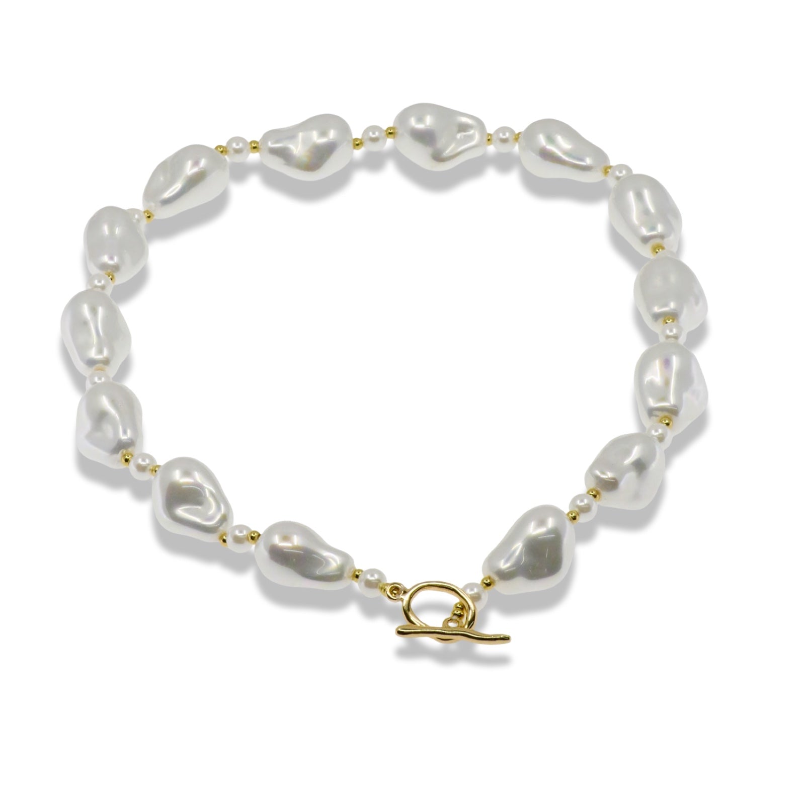 Abstract Pearl Necklace with Gold Accents