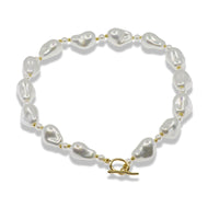 Abstract Pearl Necklace with Gold Accents