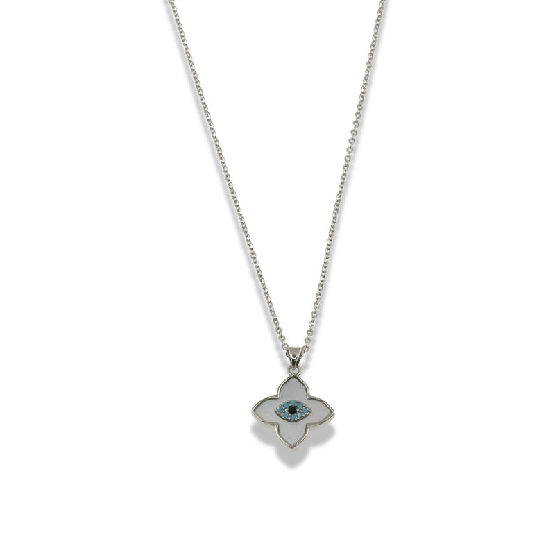 Evil Eye Flower Pendant Necklace in Stainless Steel