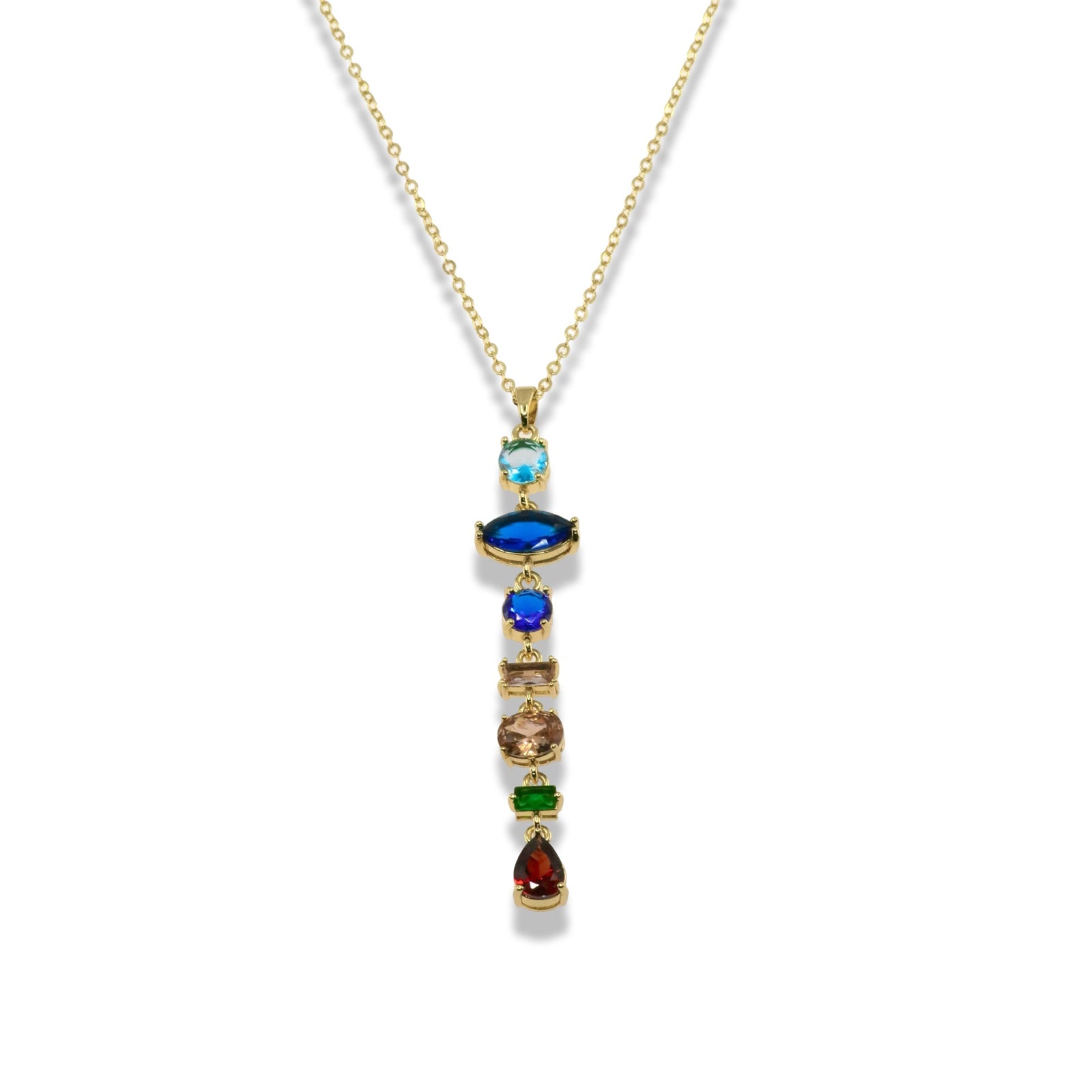 Gold Multicolor Stone Tie Drop Necklace
