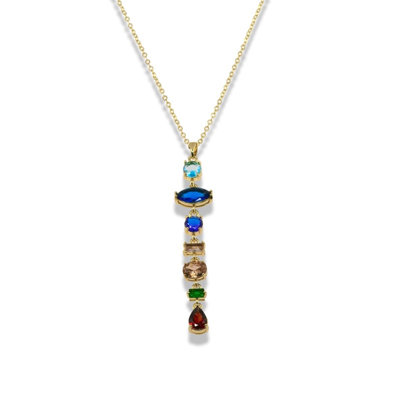 Gold Multicolor Stone Tie Drop Necklace